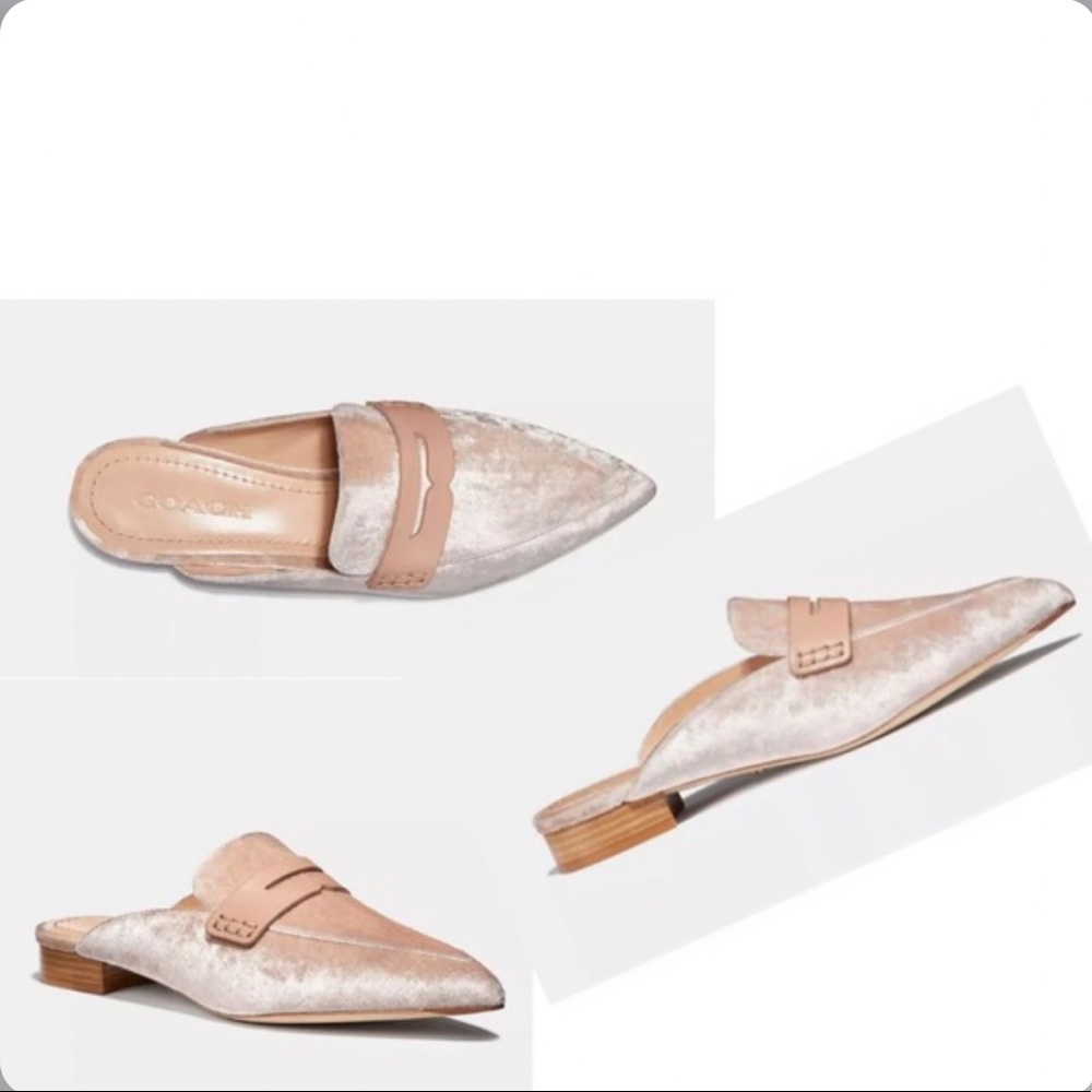 Coach Nova Pink Velvet Leather Slip On Mules Like New Size 5
